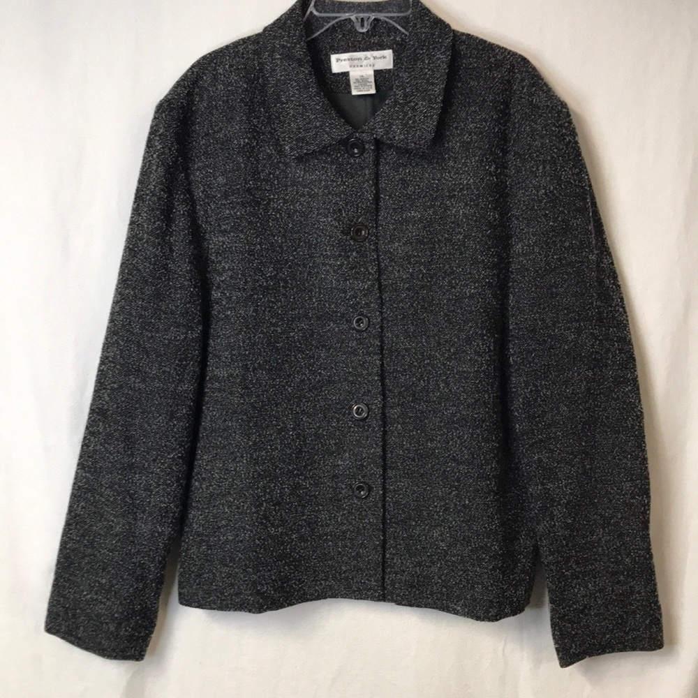 PRESTON & York Women’s Jacket Gray Variegated Size 14 Button Front Fully Lined